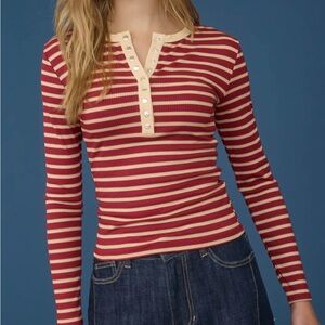 Striped Long Sleeve Henley Top